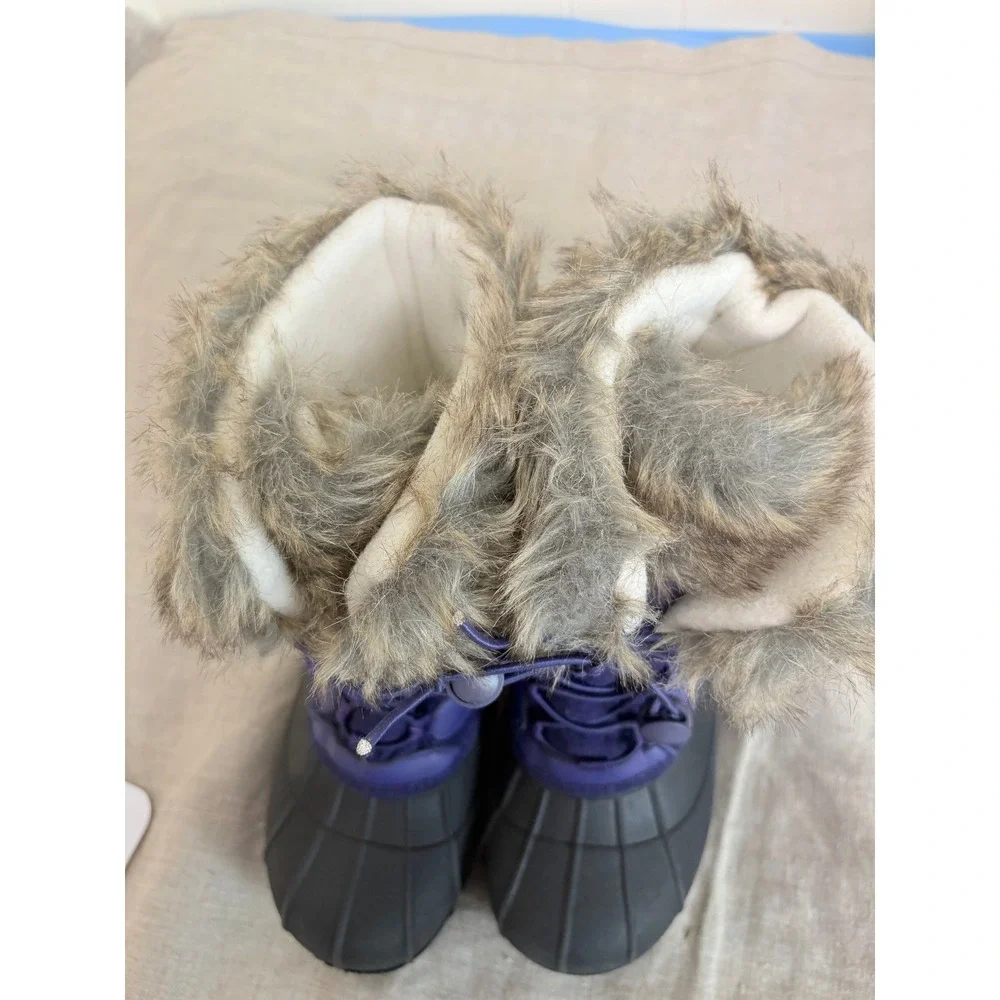 Purple Faux Fur Trim‎ Winter Snow Boots Waterproof Duck Boots Bungee Laces
